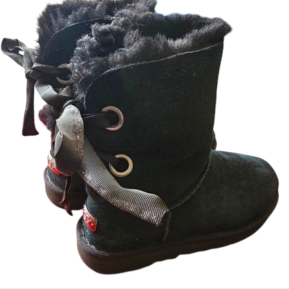 UGG CUSTOMIZABLE BAILEY BOW SHORT BLACK SUEDE WOMEN'S BOOTS SIZE US 8 Euc